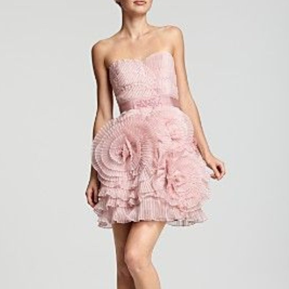 Silk BCBG Pink Dress - Silk Rosette Dress - Picture 1 of 6